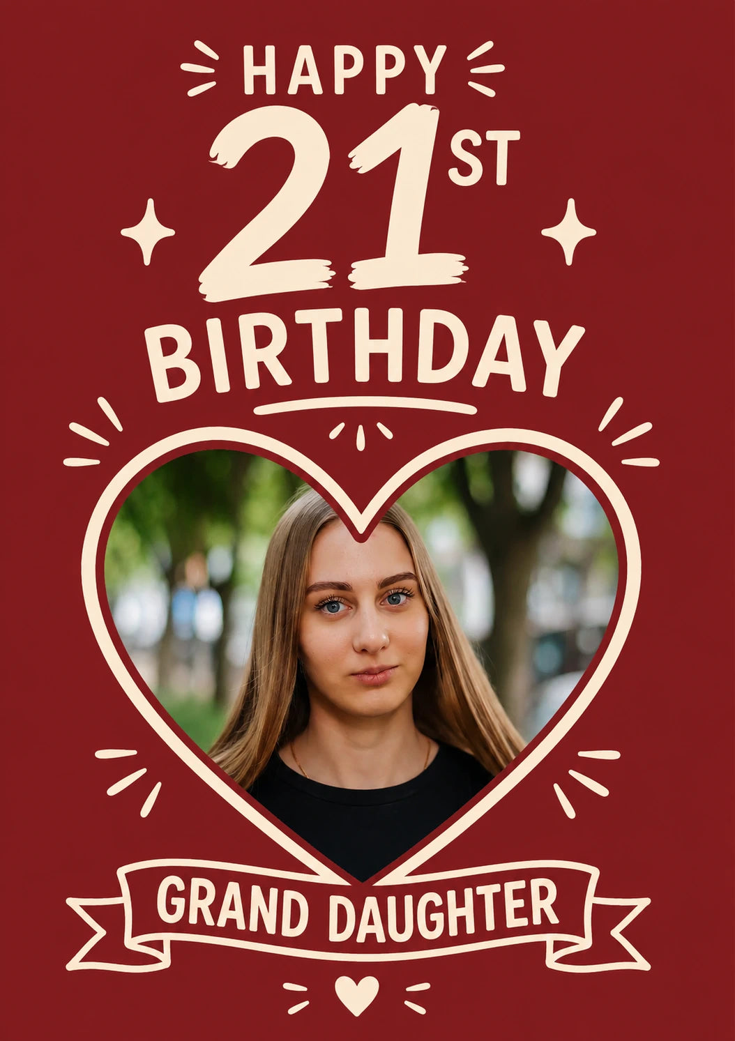 Red Heart Banner 21st Photo Upload Birthday Card for Her
