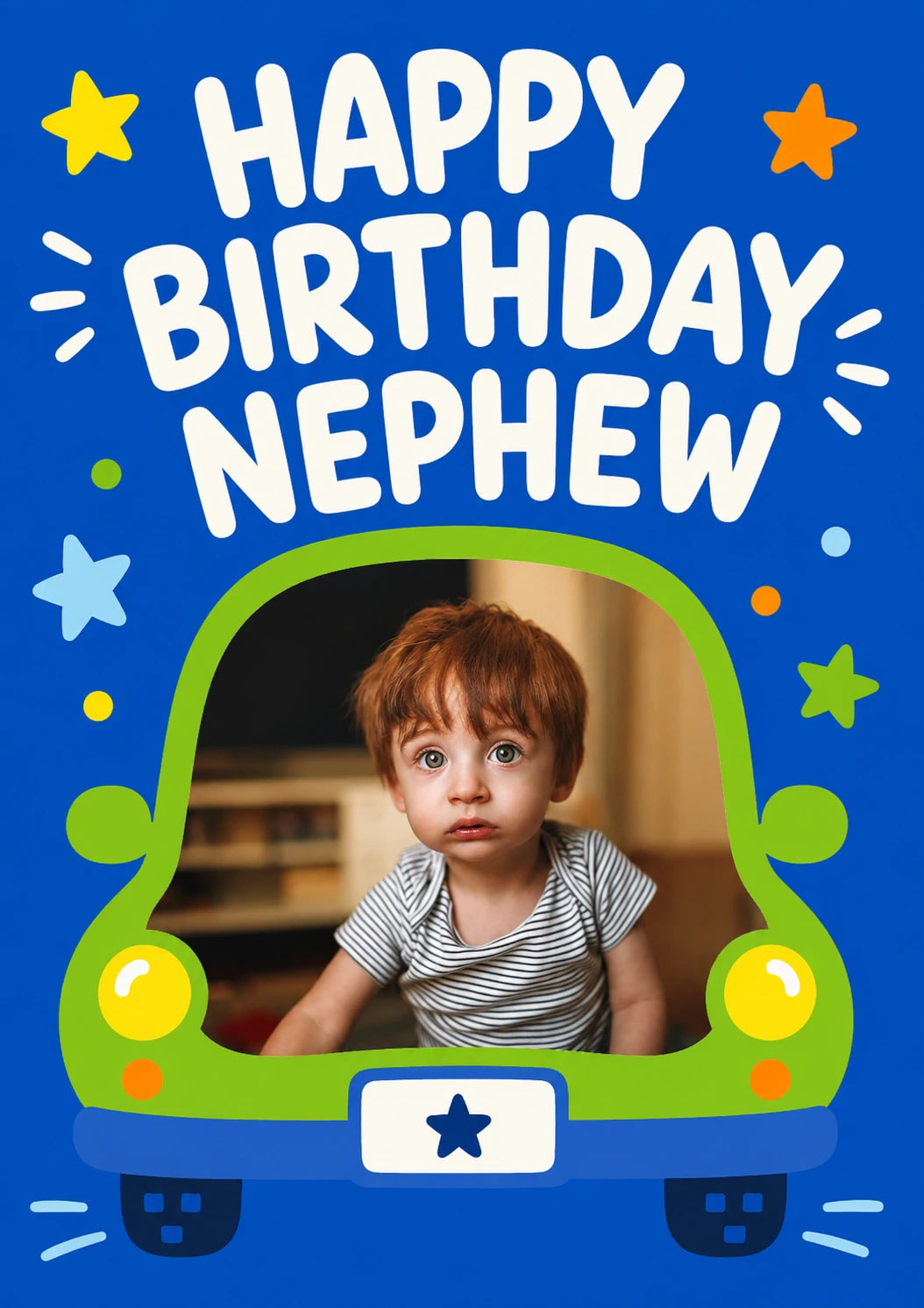 Happy Birthday Nephew Green Car Photo Upload Birthday Card for Him