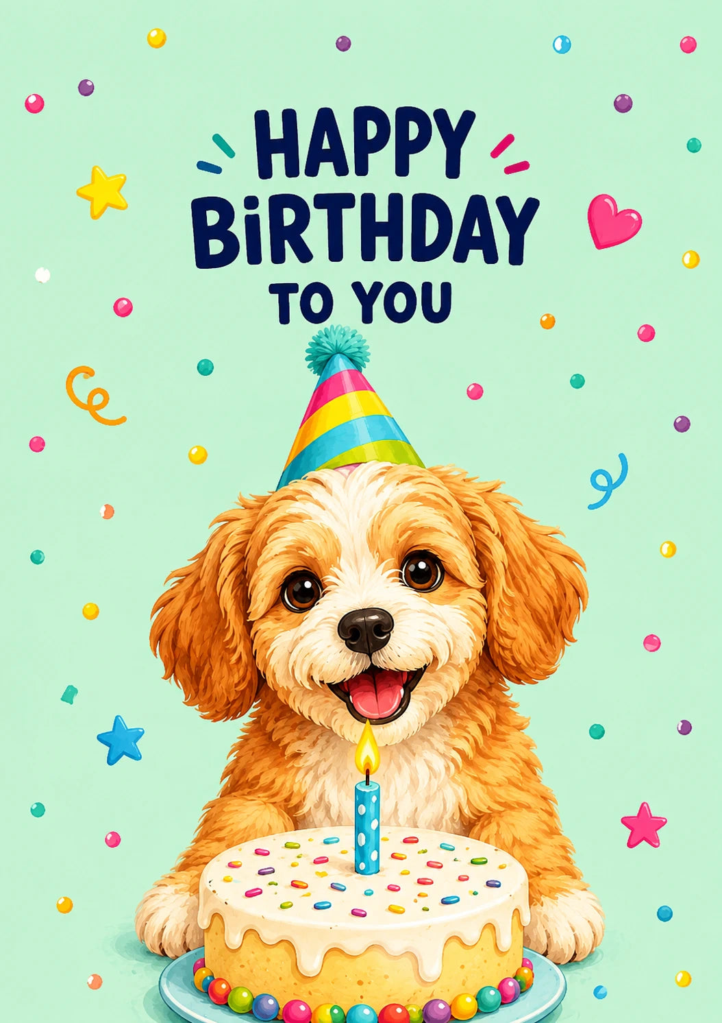 Cute Puppy Party Hat Birthday Cake 8th Birthday Card