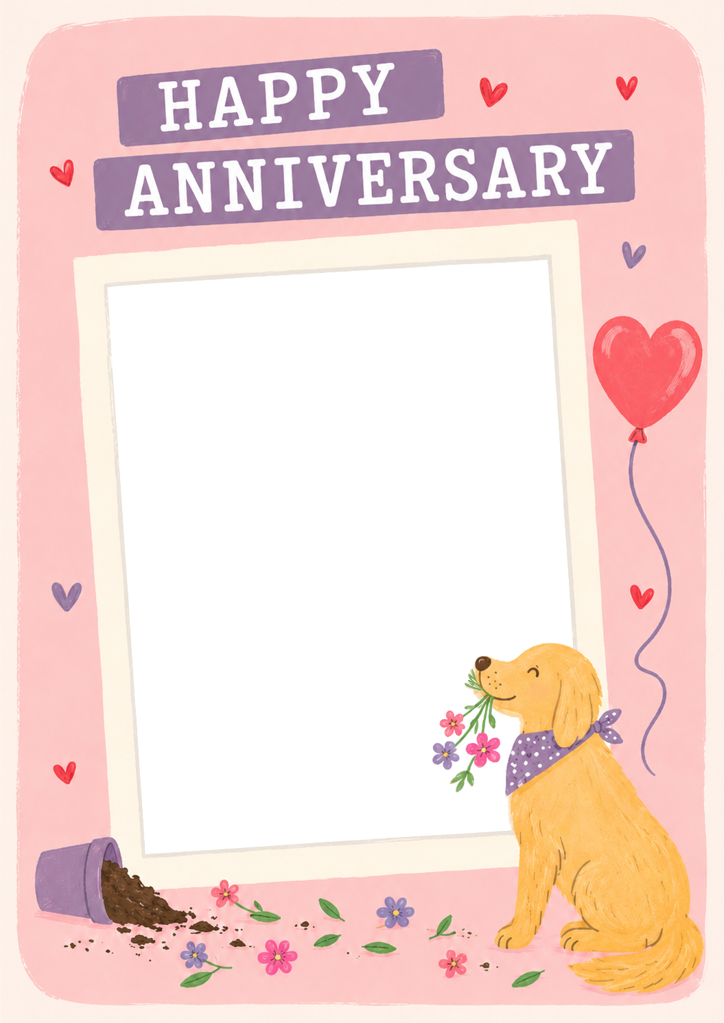 Cute Dog and Heart Balloon Photo Upload Anniversary Card