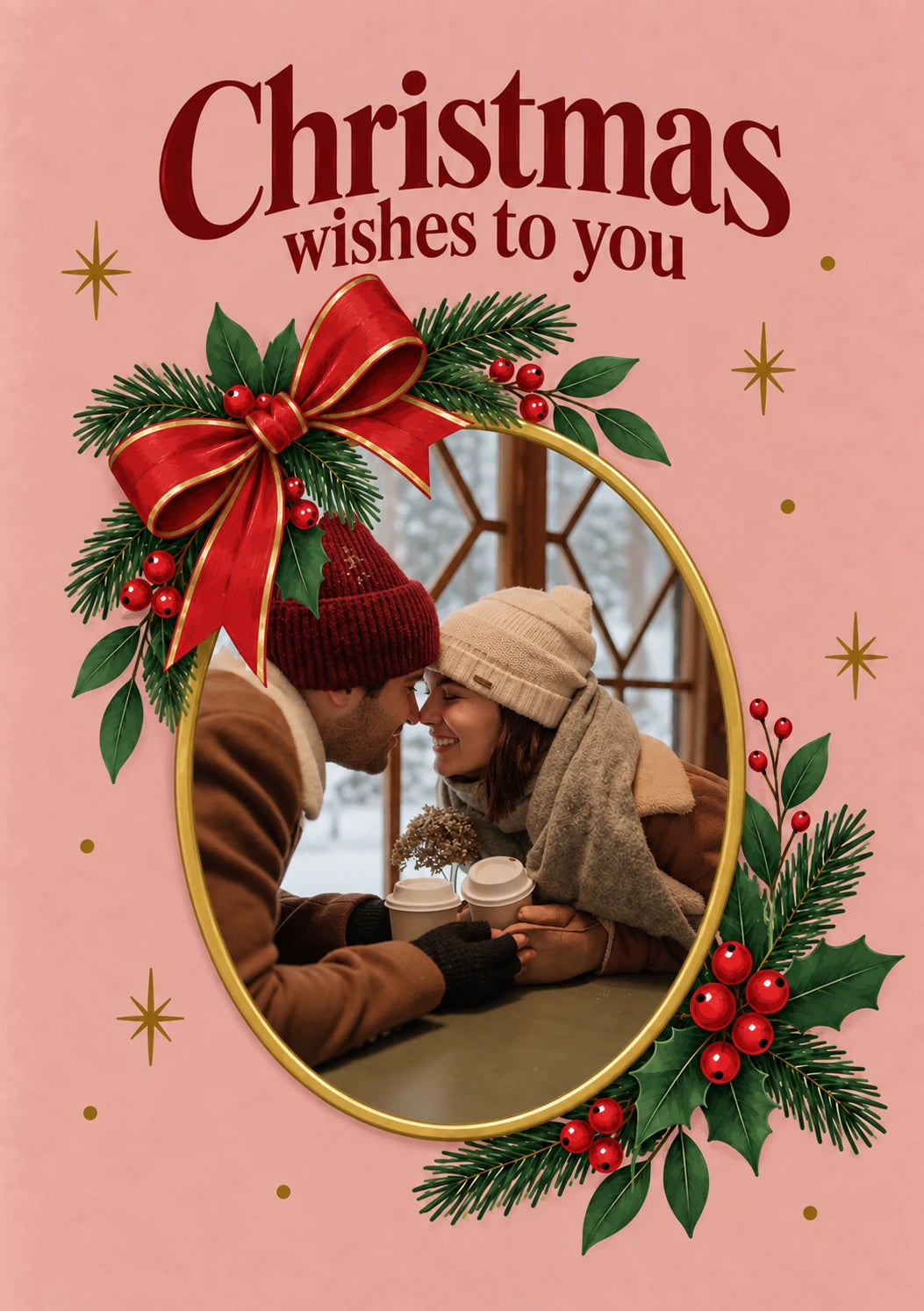 Christmas Wishes Holly Bow Photo Upload Christmas Card