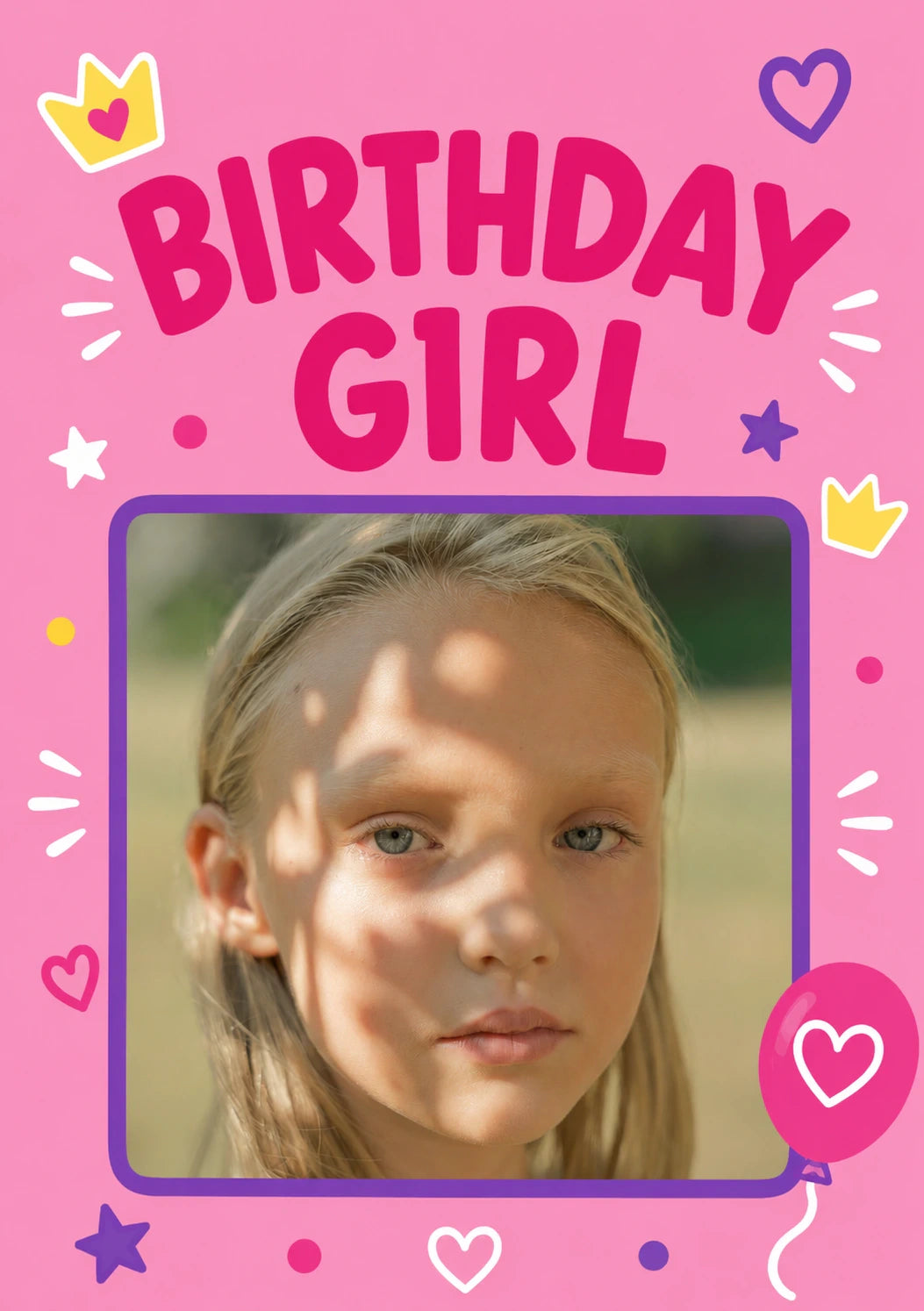 Birthday Girl Pink Crown Photo Upload Birthday Card for Her