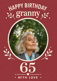 Load image into Gallery viewer, Red Botanical Granny 65th Photo Upload Birthday Card for Her
