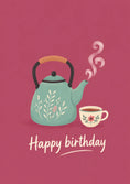 Load image into Gallery viewer, Teal Floral Kettle and Teacup 90th Birthday Card for Her
