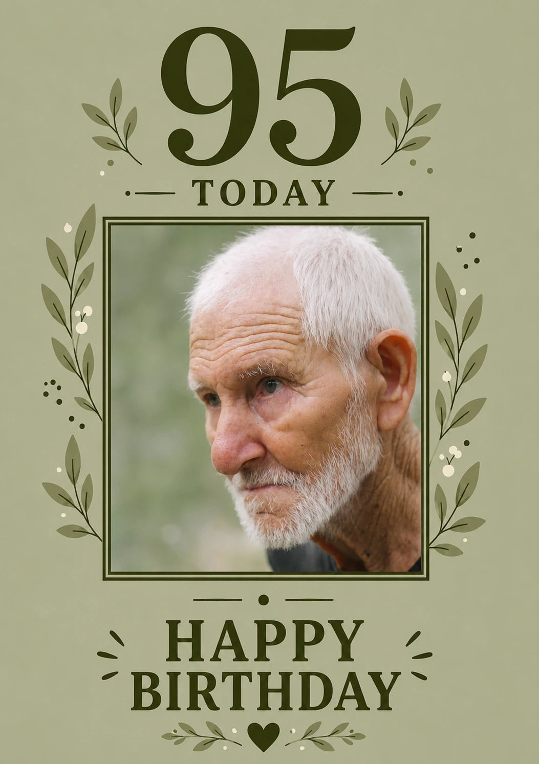 Green Botanical 95th Birthday Photo Upload Birthday Card for Him