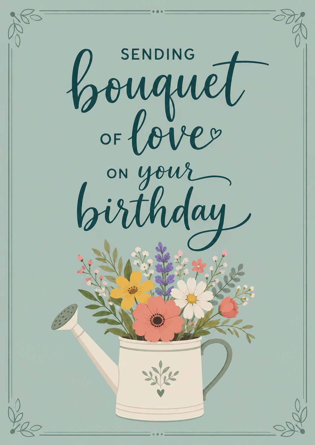 Floral Watering Can Bouquet of Love Birthday Card for Her