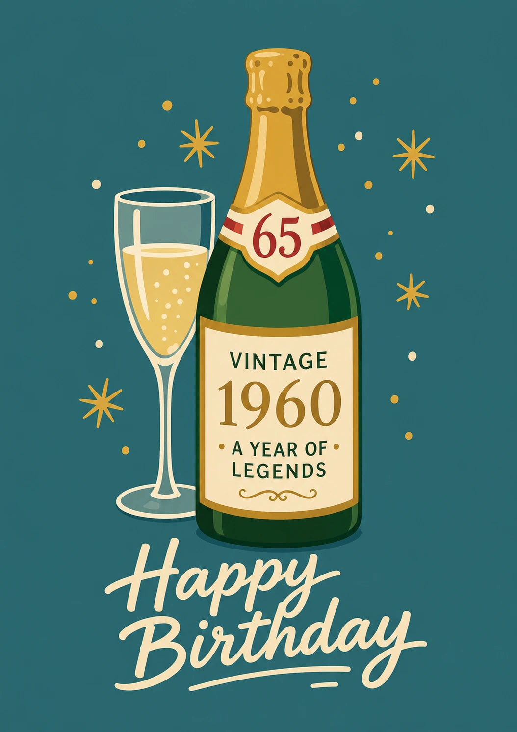 Vintage 1960 Champagne Bottle 65th Birthday Card