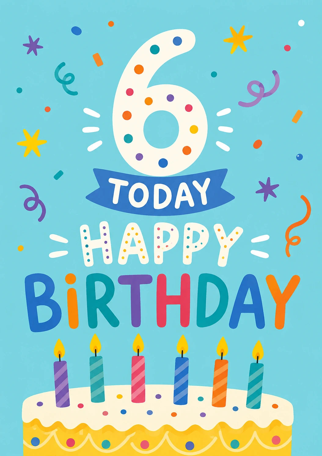 Colourful Confetti Cake 6th Birthday Card