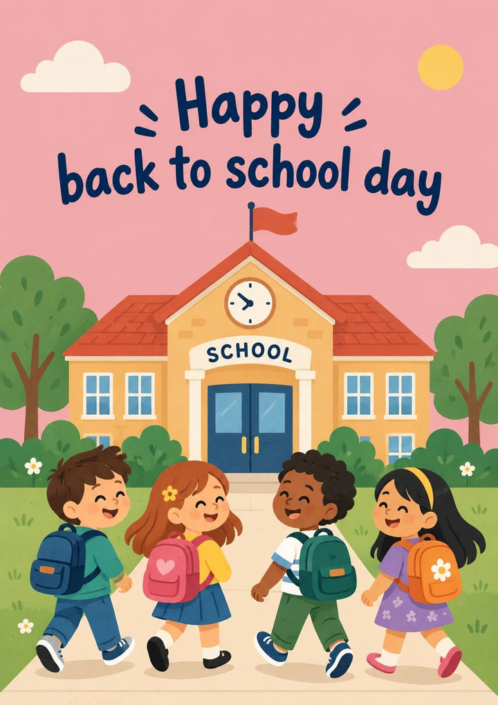 Diverse Happy Kids School Building Back to School Card