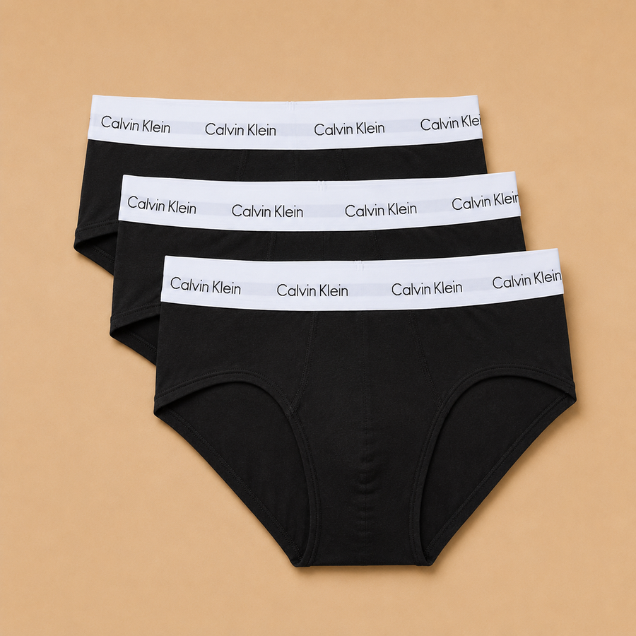 Calvin Klein Cotton Stretch Briefs 3pc Gift Set - Black with Grey Logo Waistband