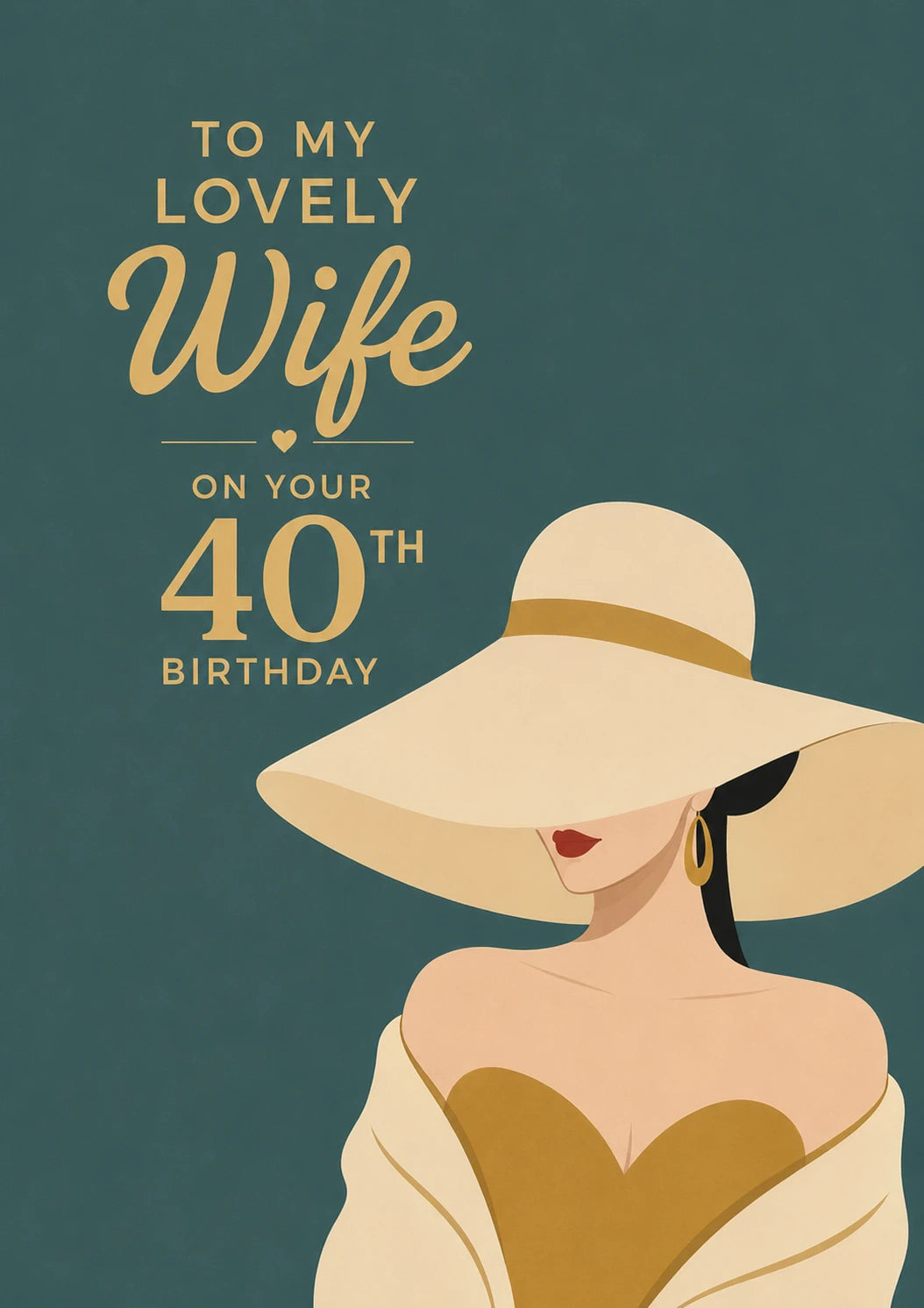 Elegant Wide Brim Hat Wife 40th Birthday Card for Her
