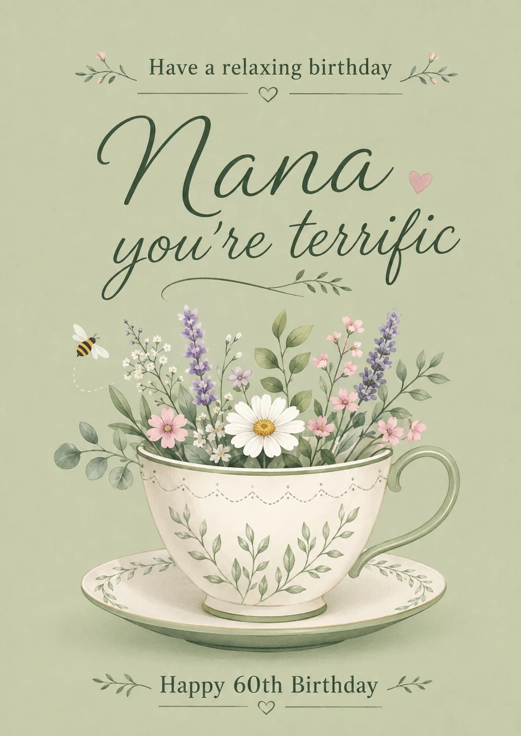 Floral Teacup Nana You're Terrific 60th Birthday Card for Her