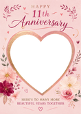 Load image into Gallery viewer, Pink Floral Heart Photo Upload 11th Anniversary Card for Her
