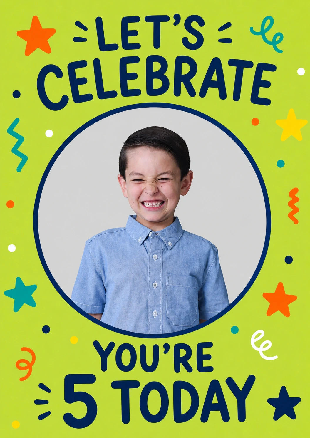 Let's Celebrate You're 5 Today Photo Upload Birthday Card
