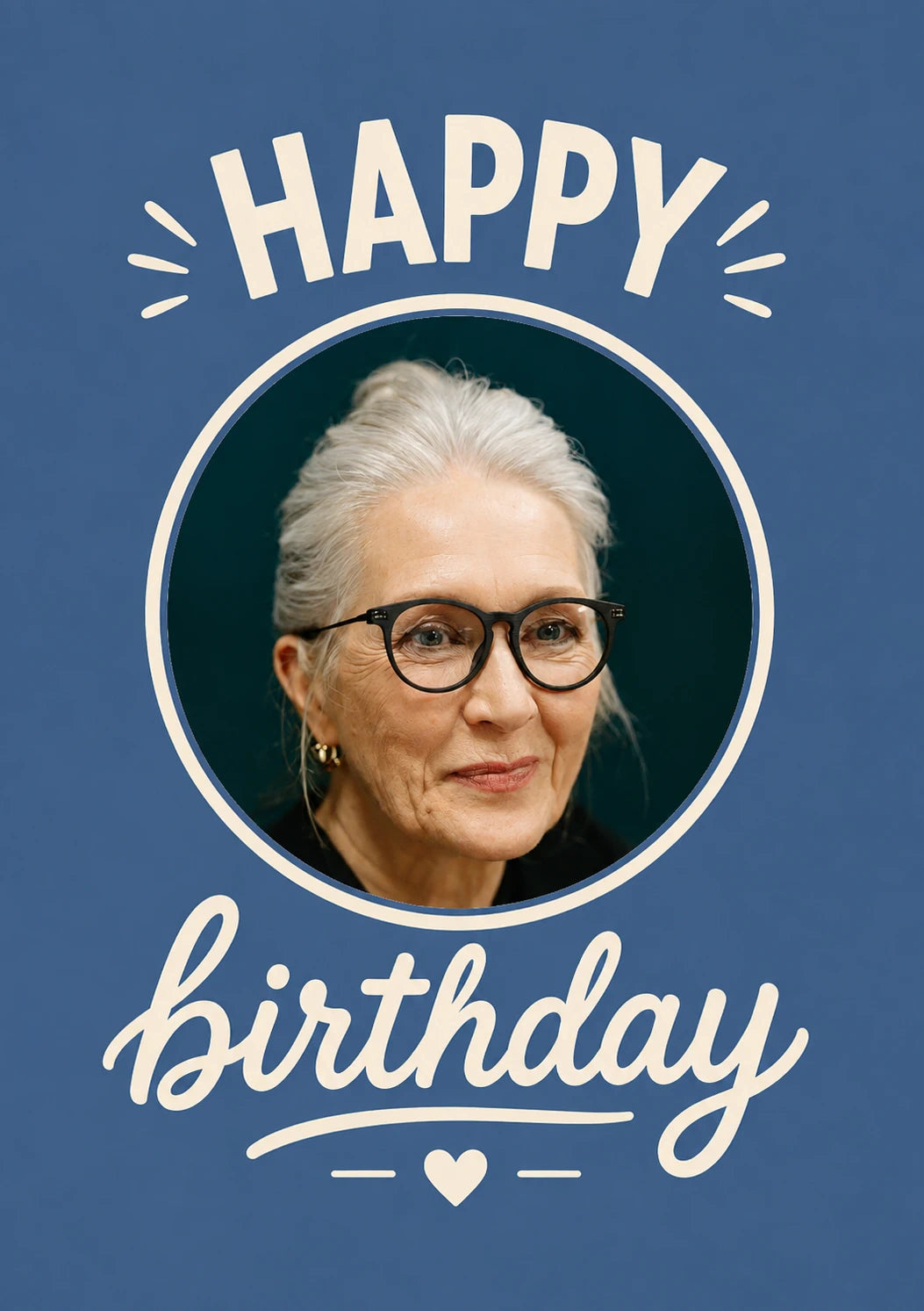 Blue Circle Frame Photo Upload Birthday Card for Her