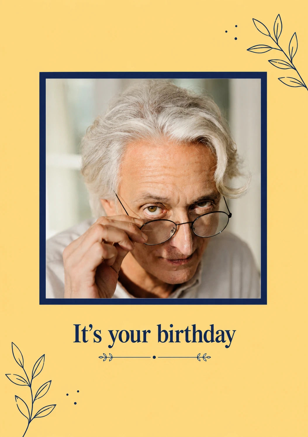Navy Floral Peering Over Glasses Photo Upload Birthday Card for Him