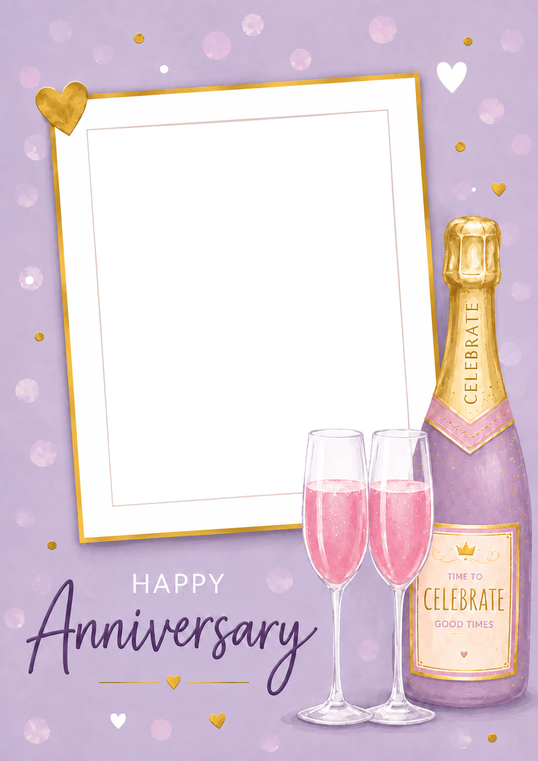 Lavender Champagne Celebration Photo Upload Anniversary Card
