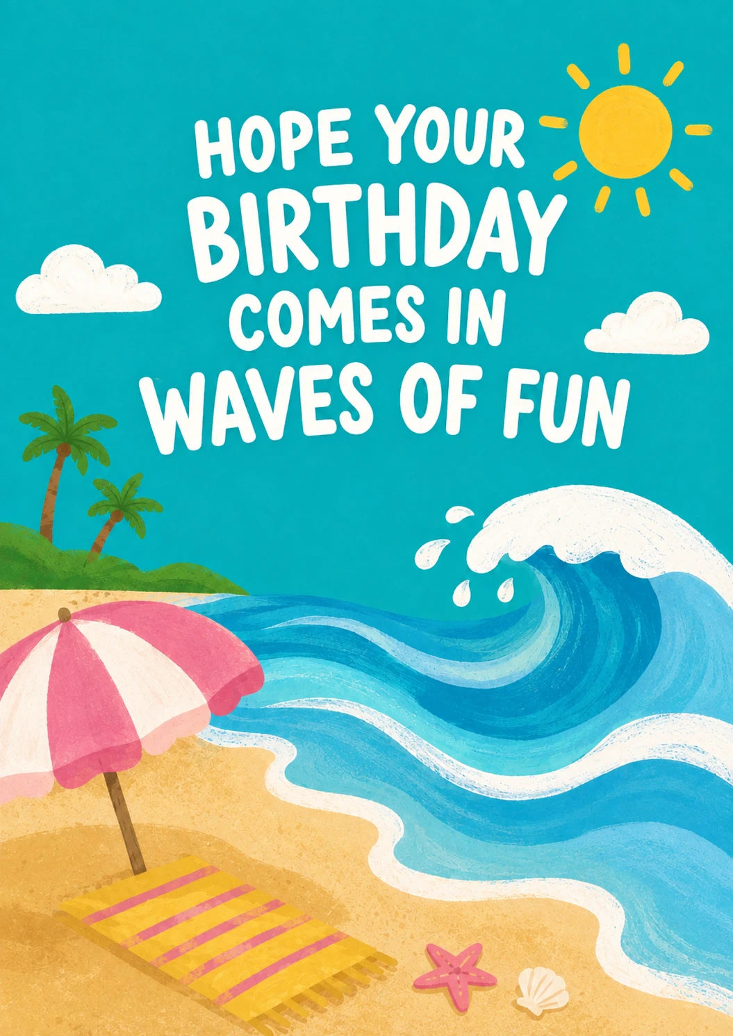 Waves of Fun Beach Scene Birthday Card