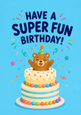 Load image into Gallery viewer, Cute Bear Jumping Out of Cake 8th Birthday Card
