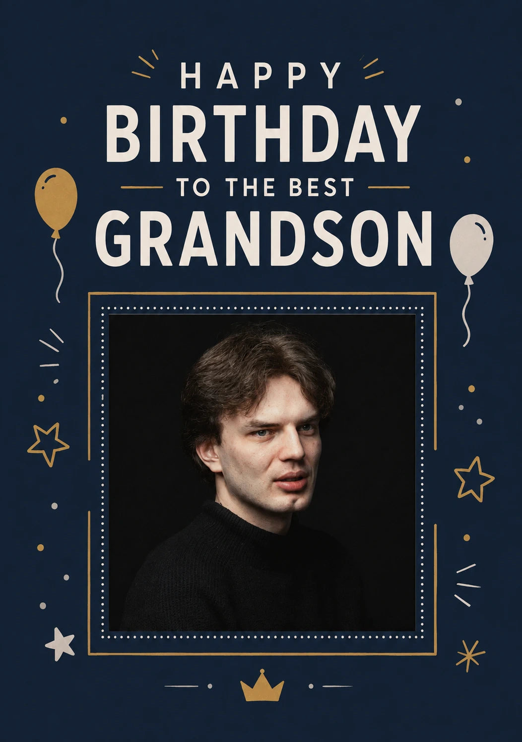 Navy Blue Best Grandson Photo Upload Birthday Card for Him
