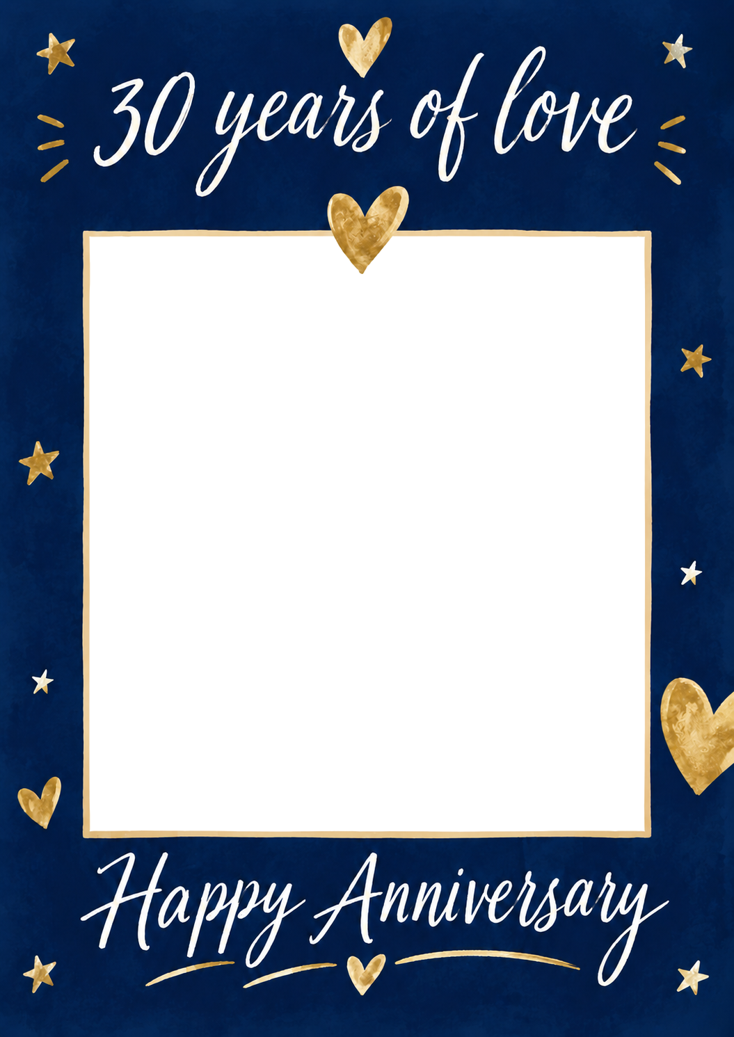 30 Years of Love Navy Gold Hearts Photo Upload Anniversary Card