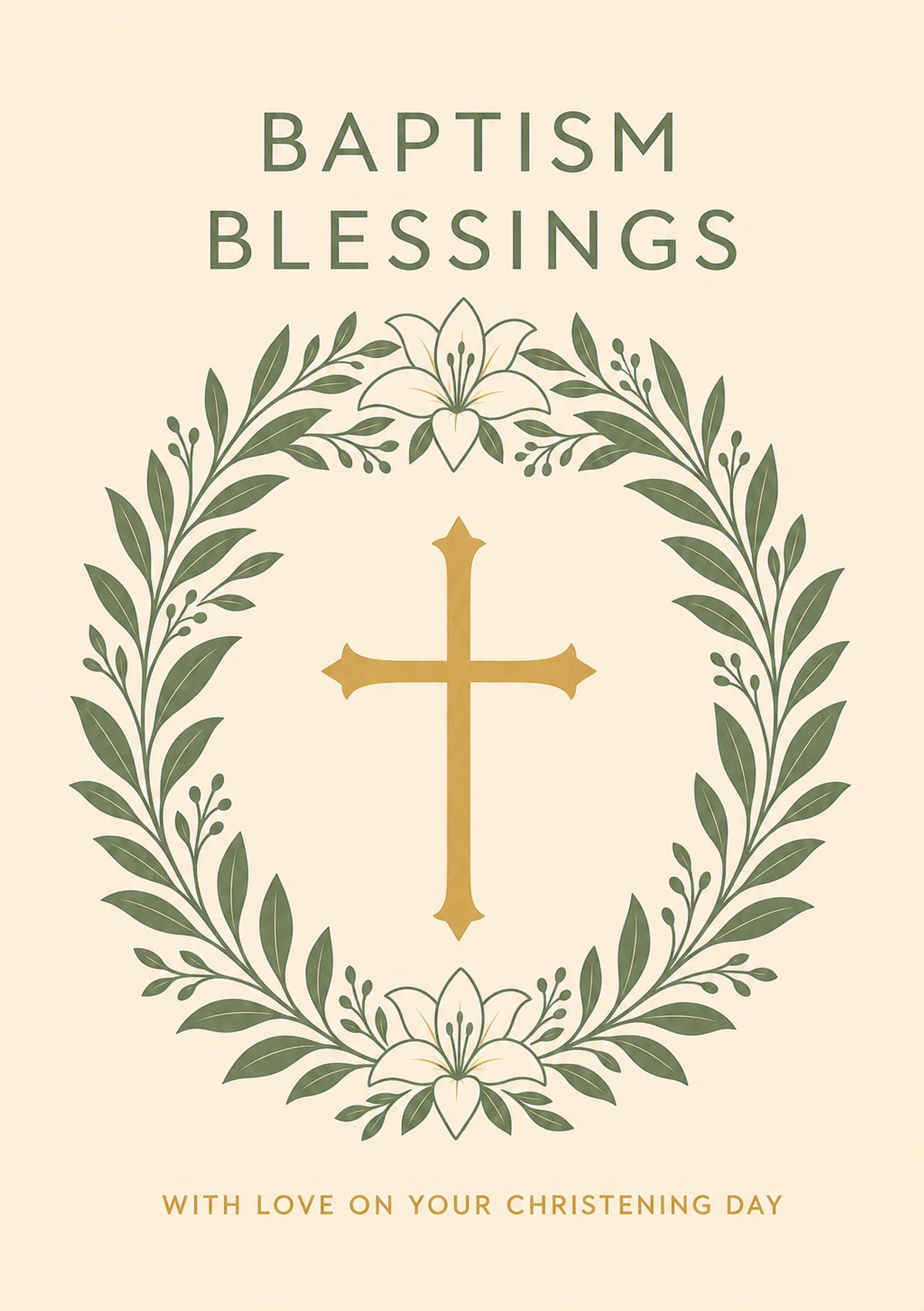 Baptism Blessings Floral Cross Christening Card