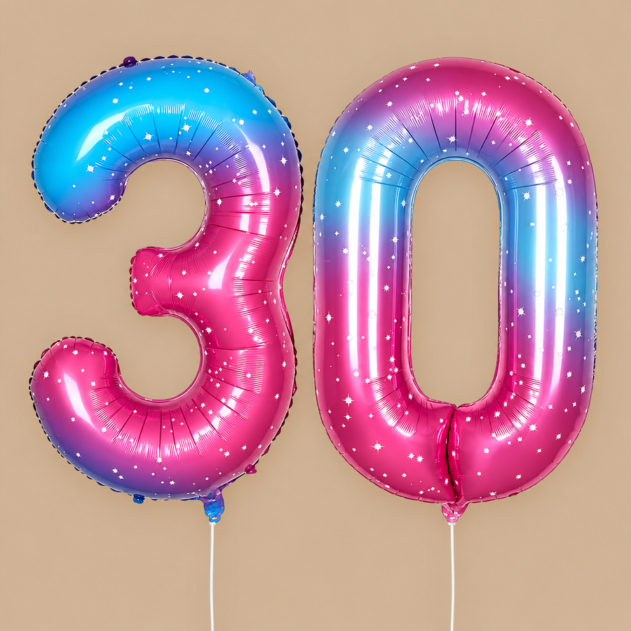 Pink Blue Gradient Number 30 Foil Balloon 40in