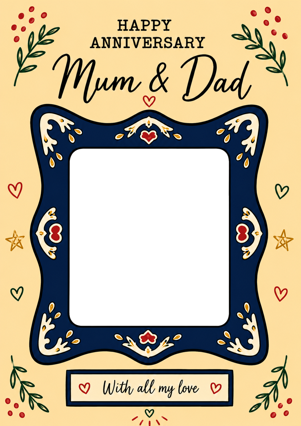 Folk Art Frame Mum & Dad Photo Upload Anniversary Card