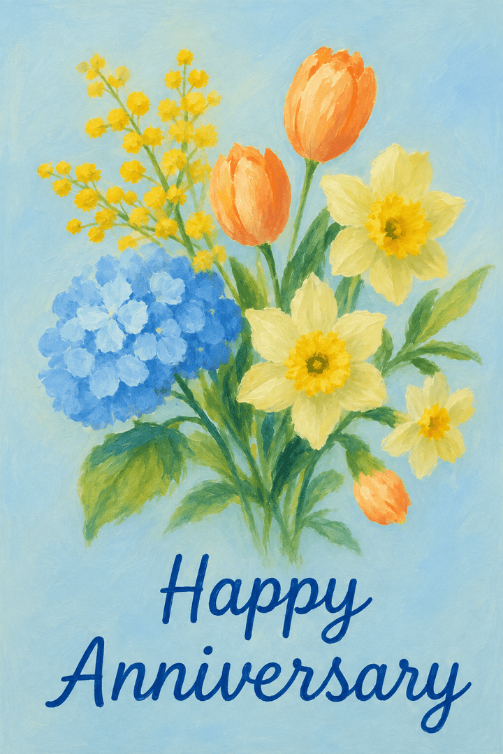 Floral Bouquet Watercolour Anniversary Card