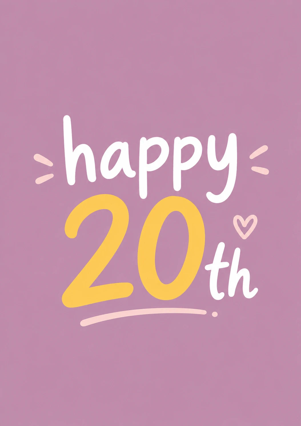 Happy 20th Pink Typography 20th Birthday Card for Her