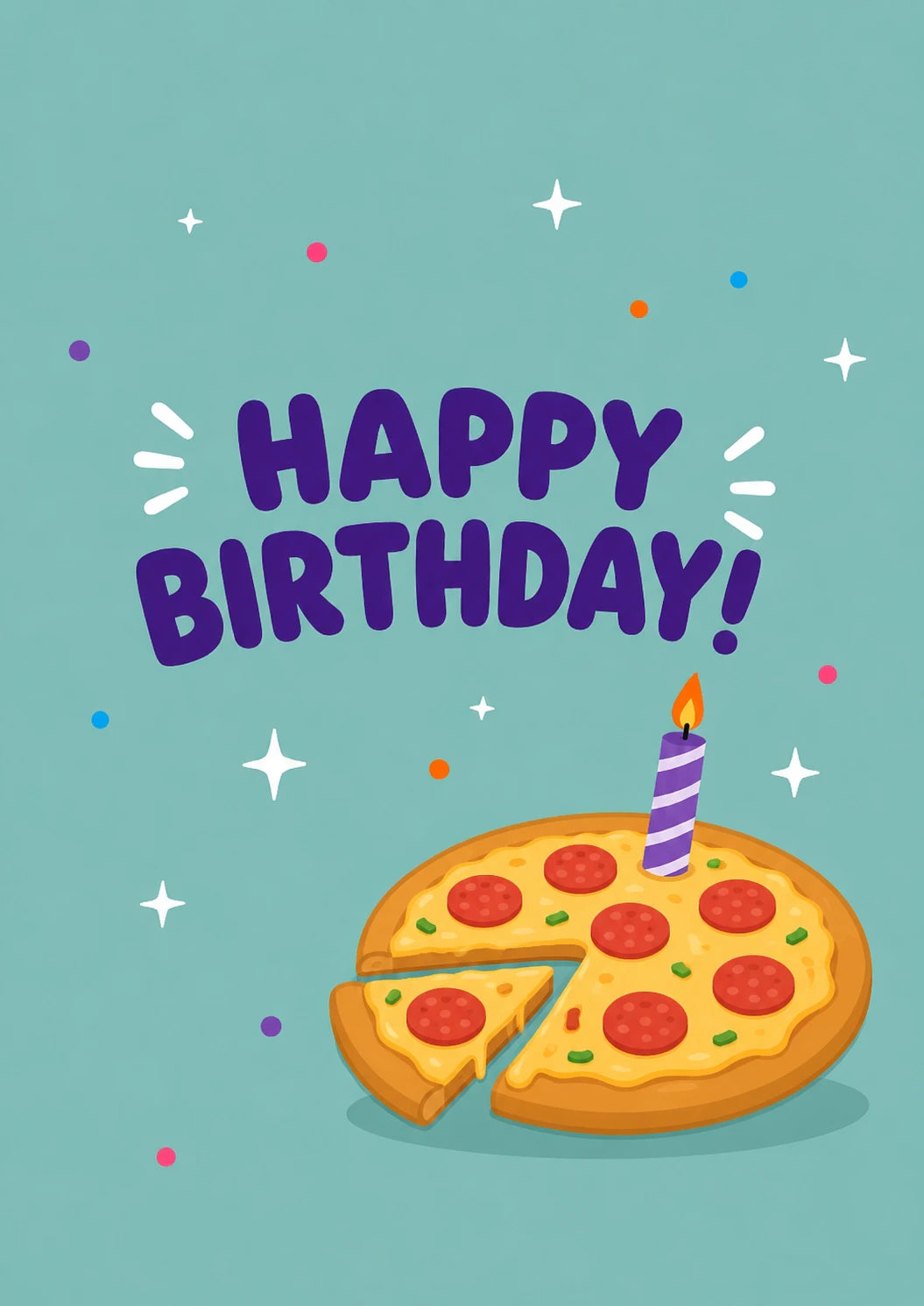 Pizza with Candle Happy Birthday Card