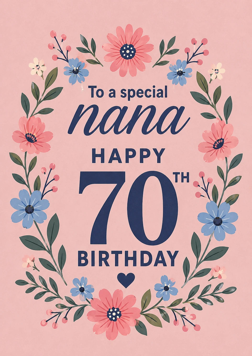Pink Floral Wreath Nana 70th Birthday Card for Her