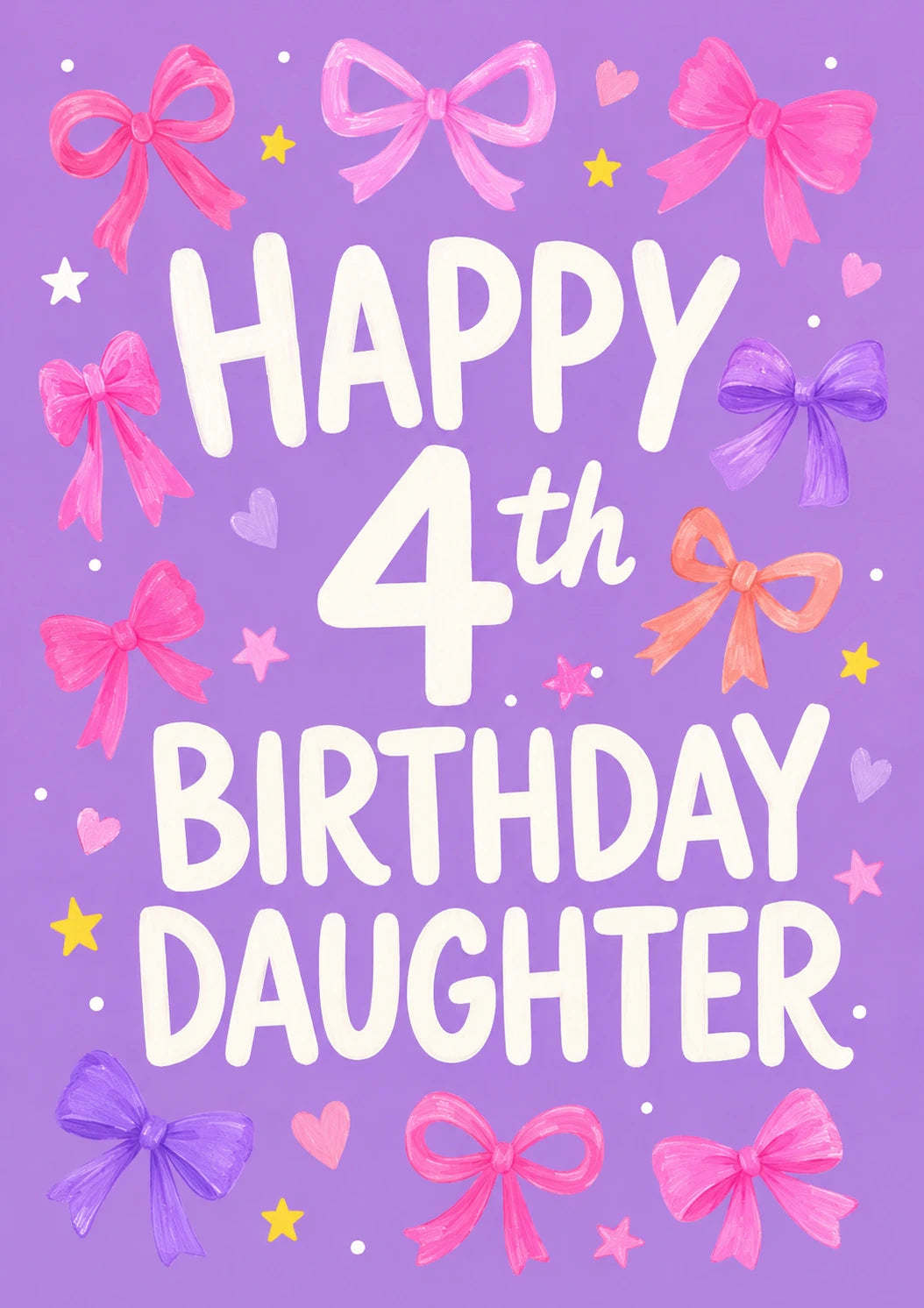 Pink and Purple Bows Happy 4th Birthday Card for Her