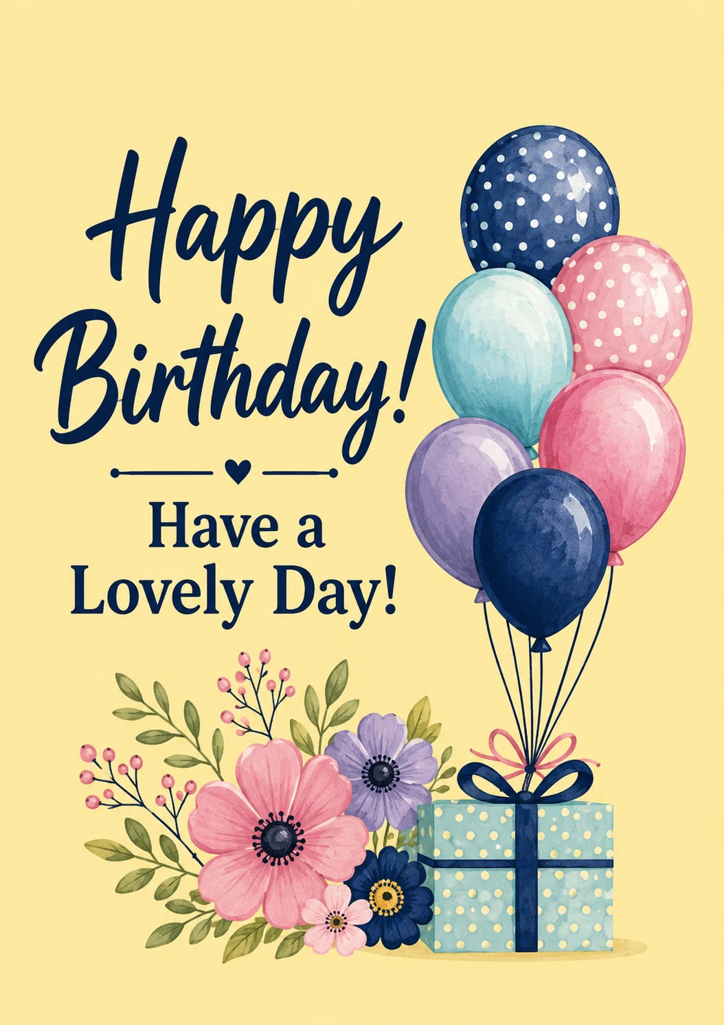 Floral Balloons and Gift 90th Birthday Card for Her