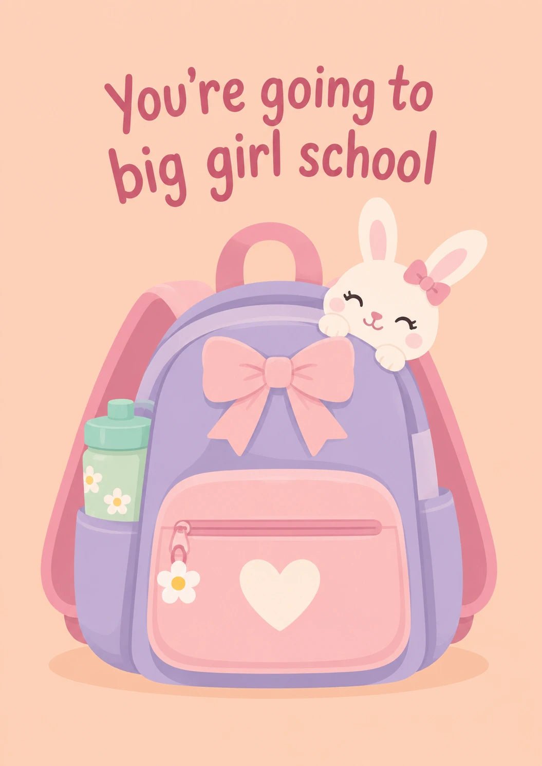 Cute Bunny Purple Backpack Back to School Card for Her