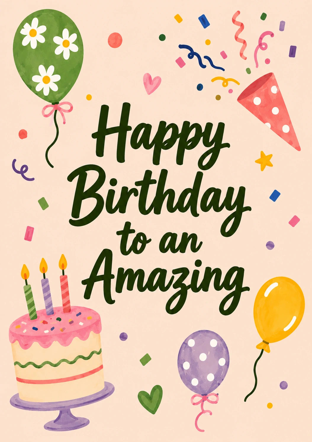 Colourful Balloons and Cake Amazing 19th Birthday Card