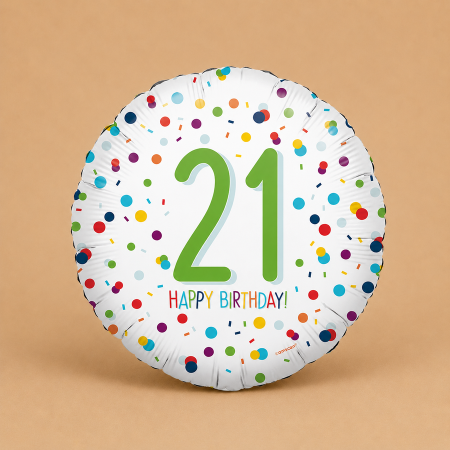 Confetti 21st Birthday Round Foil Balloon 45cm