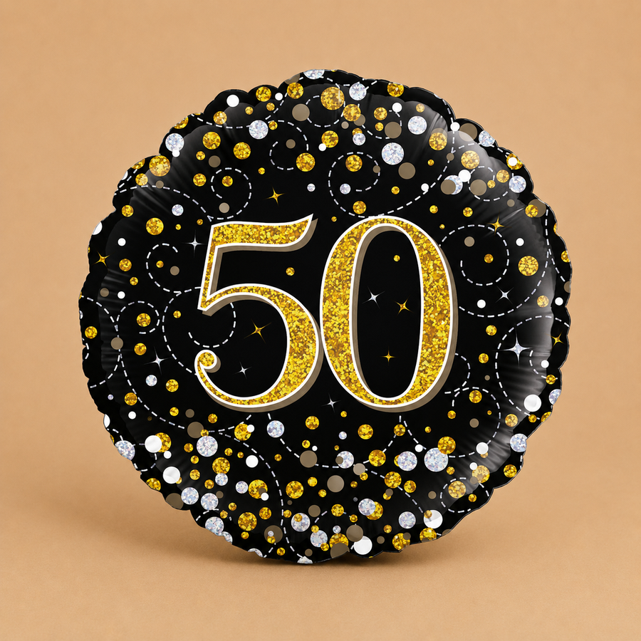 Black & Gold 50th Birthday Round Foil Balloon 45cm