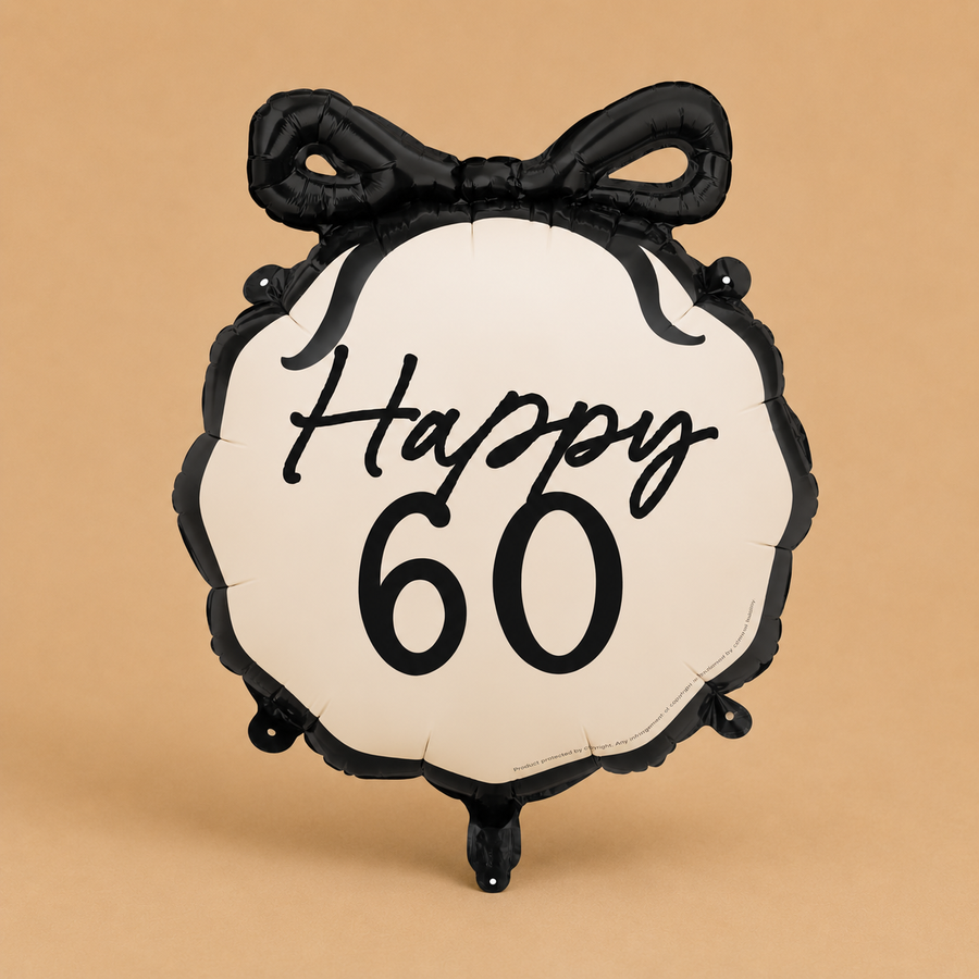 Bow Design Black and Baby Pink 60th Birthday Round Foil Balloon 45cm