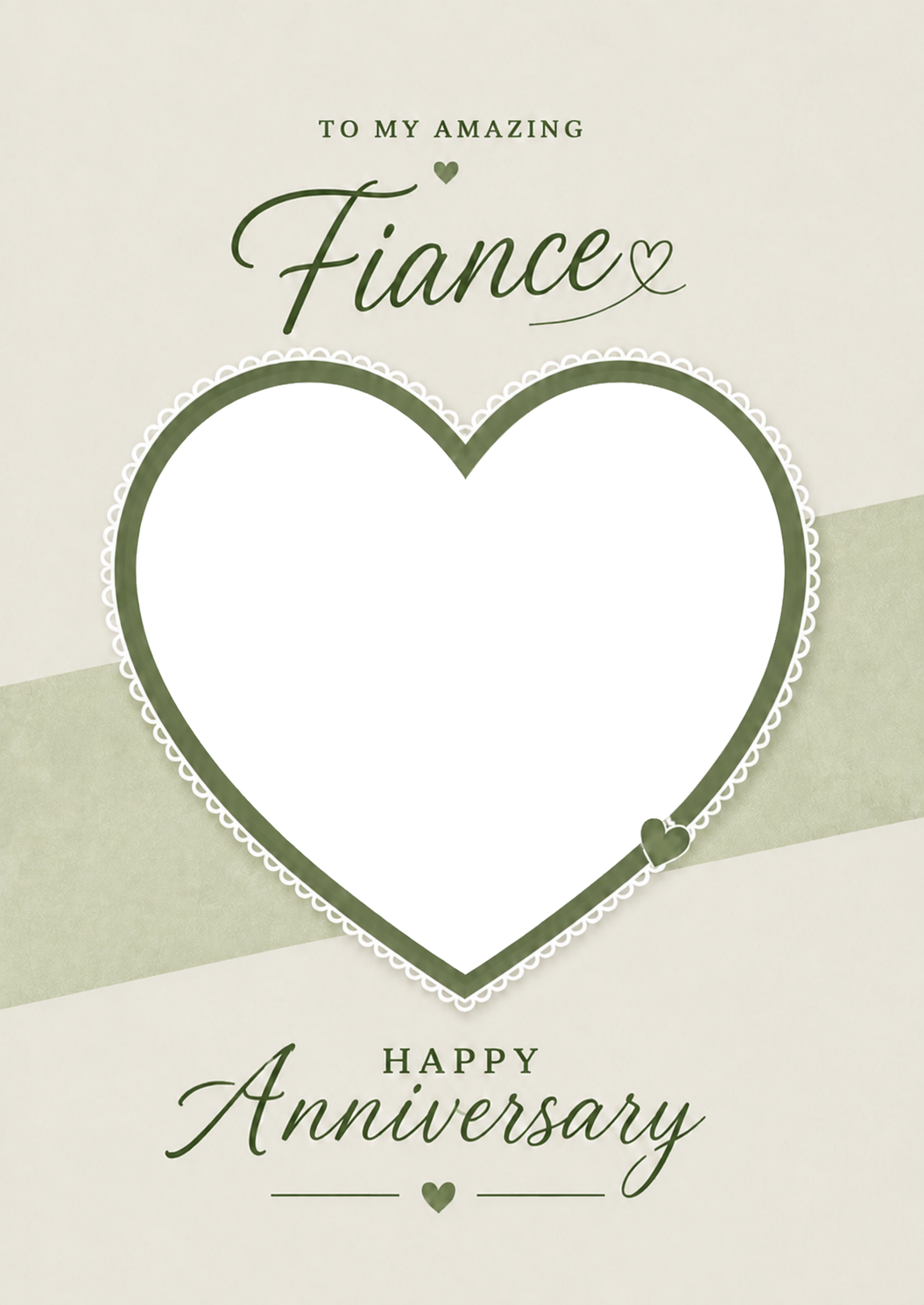 Green Heart Lace Fiance Photo Upload Anniversary Card