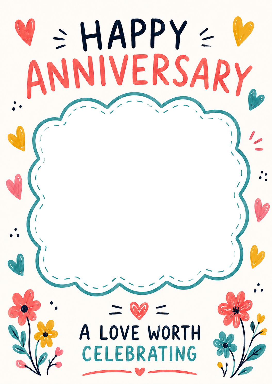 Colourful Hearts and Flowers Photo Upload Anniversary Card