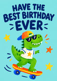 Load image into Gallery viewer, Funny Skateboarding Dinosaur 7th Birthday Card for Him
