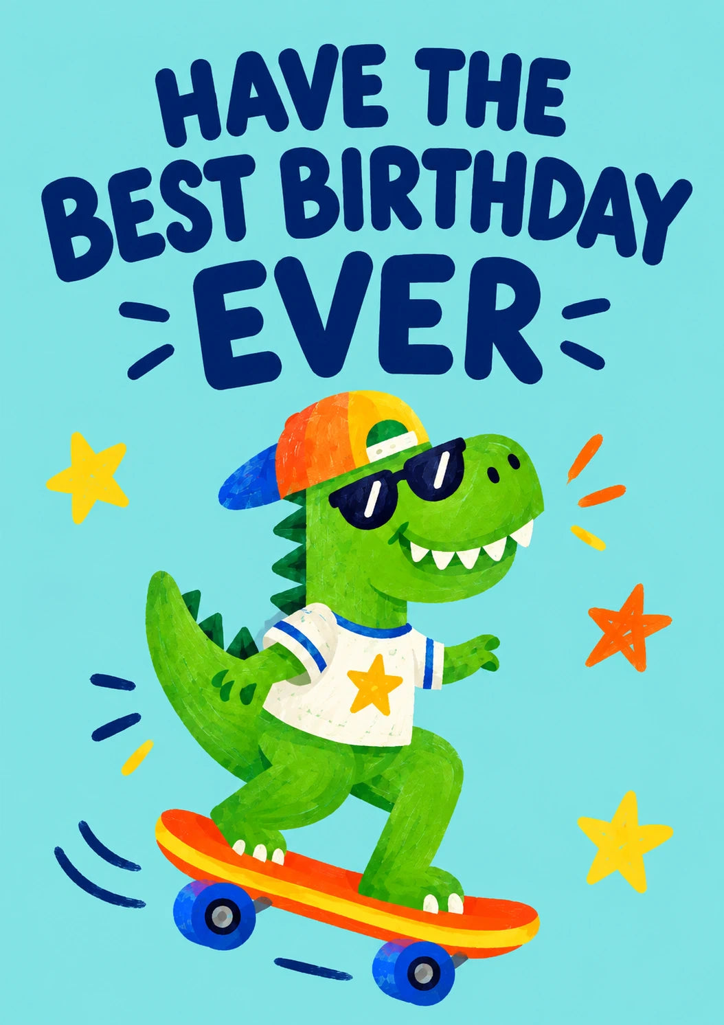 Funny Skateboarding Dinosaur 7th Birthday Card for Him