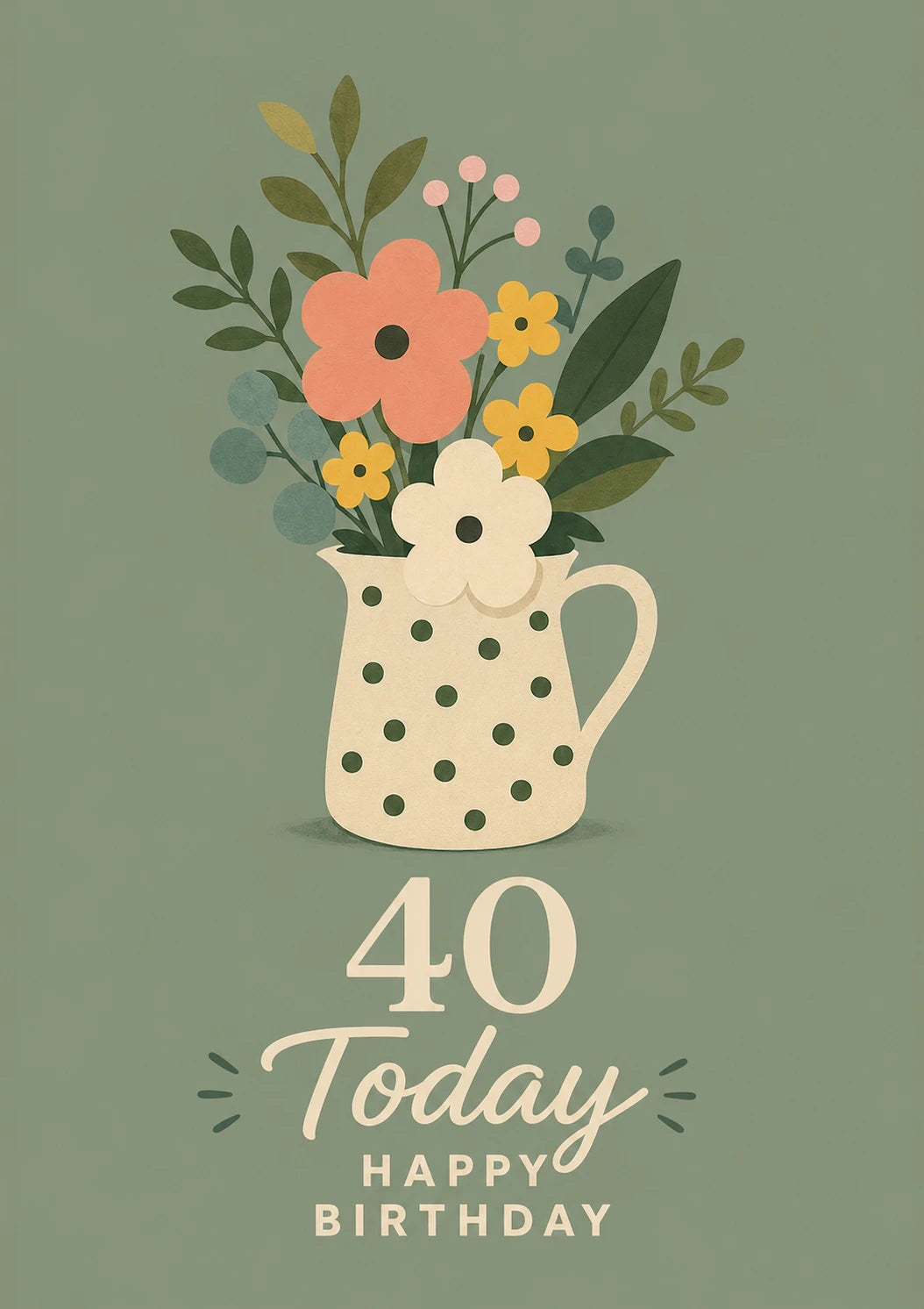 Polka Dot Jug Floral 40th Birthday Card for Her