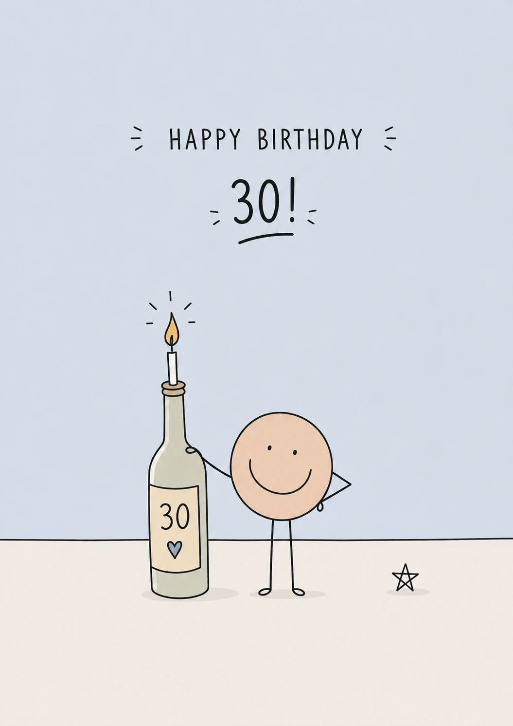 Stick Figure Wine Bottle 30th Birthday Card