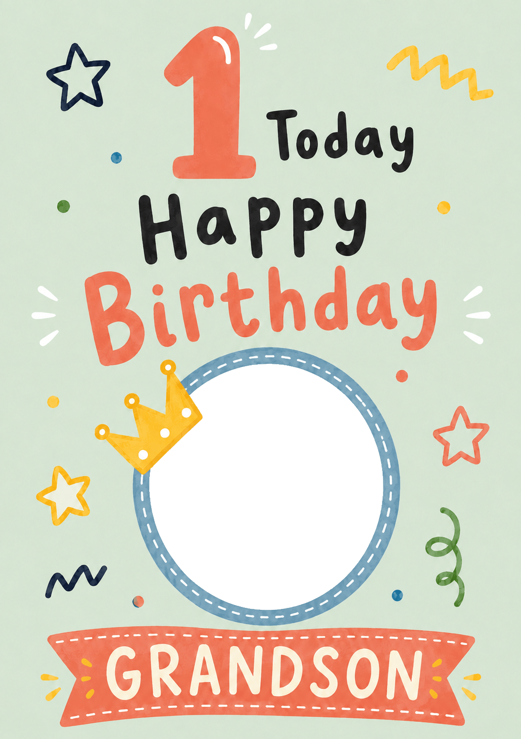 Grandson 1 Today Colourful Photo Upload 1st Birthday Card