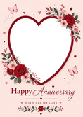 Load image into Gallery viewer, Red Rose Floral Heart Photo Upload Anniversary Card for Him
