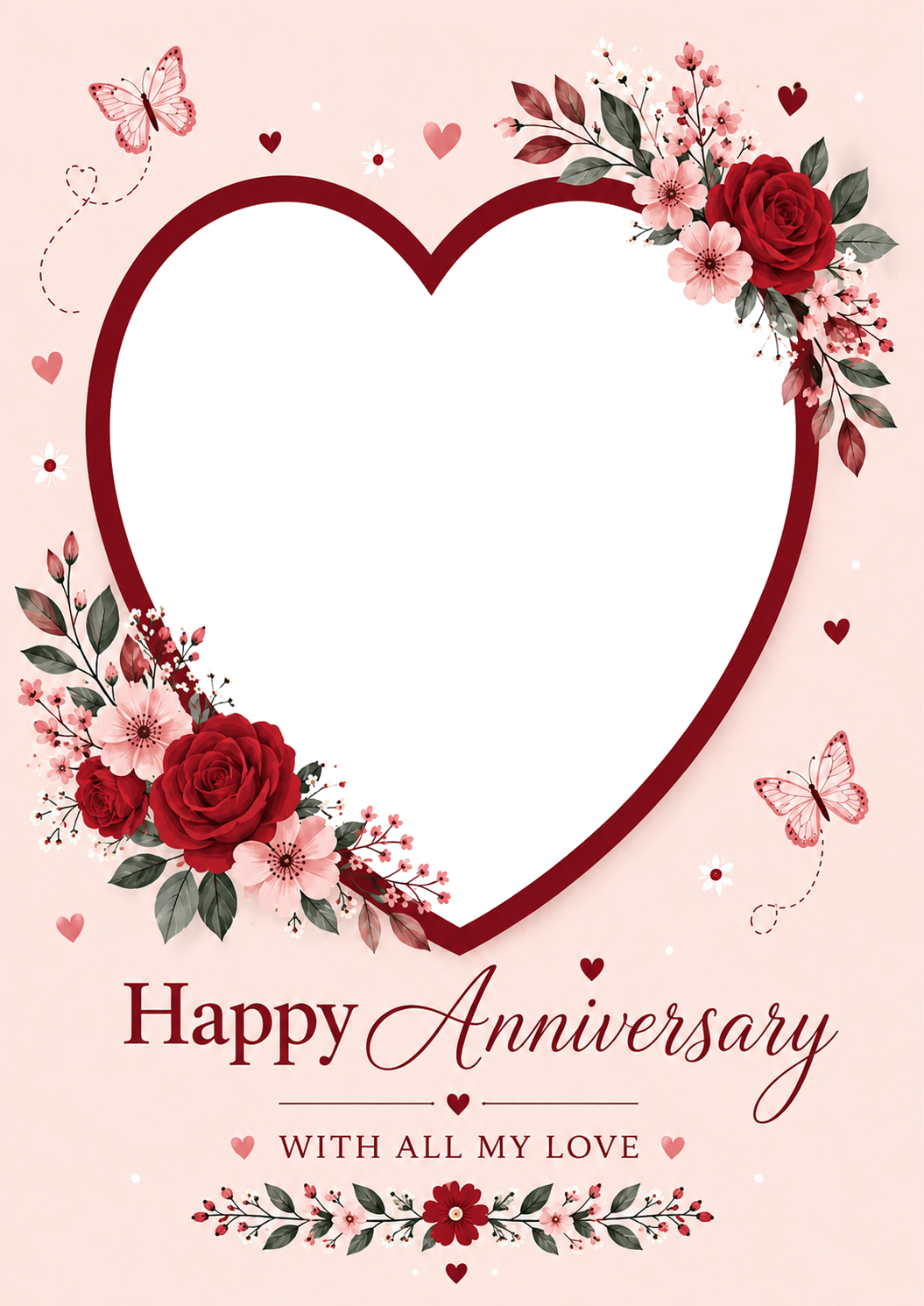 Red Rose Floral Heart Photo Upload Anniversary Card for Him