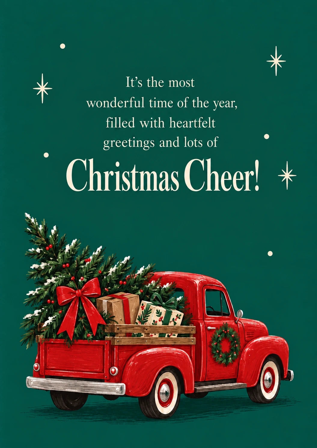 Vintage Red Truck Christmas Tree Christmas Card