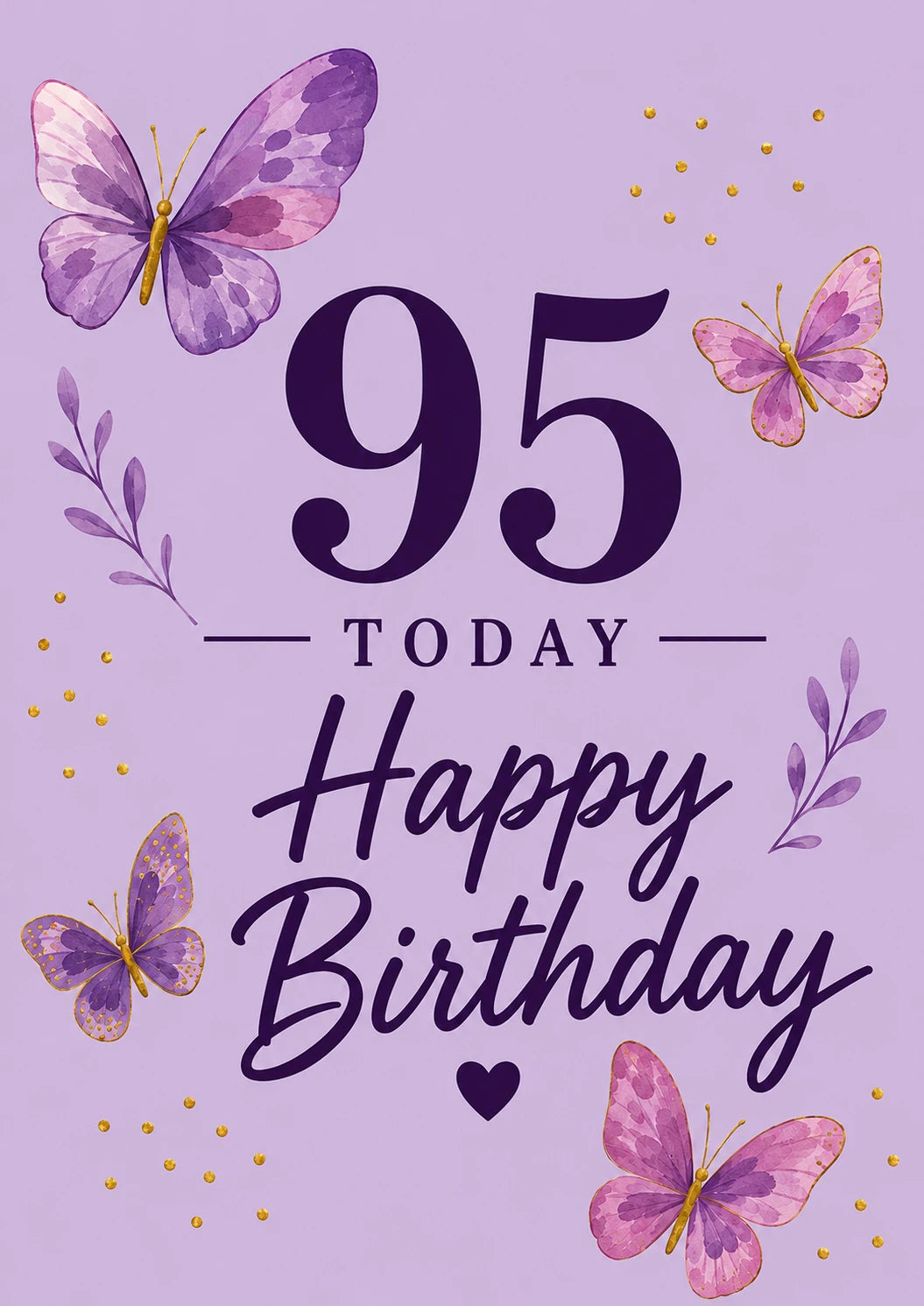 Purple Butterfly 95th Birthday Card for Her